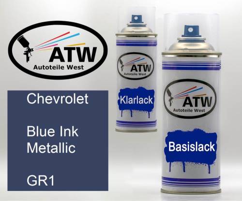 Chevrolet, Blue Ink Metallic, GR1: 400ml Sprühdose + 400ml Klarlack - Set, von ATW Autoteile West.